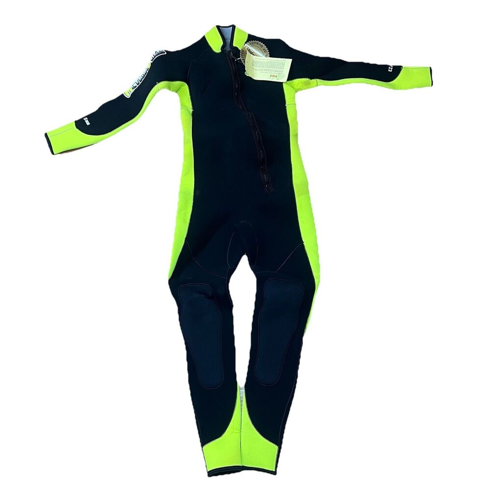 NWT ACTION PLUS Neoprene WETSUIT 5mm Cold Water EZ STRETCH Lime Black Sz M-L Y2K